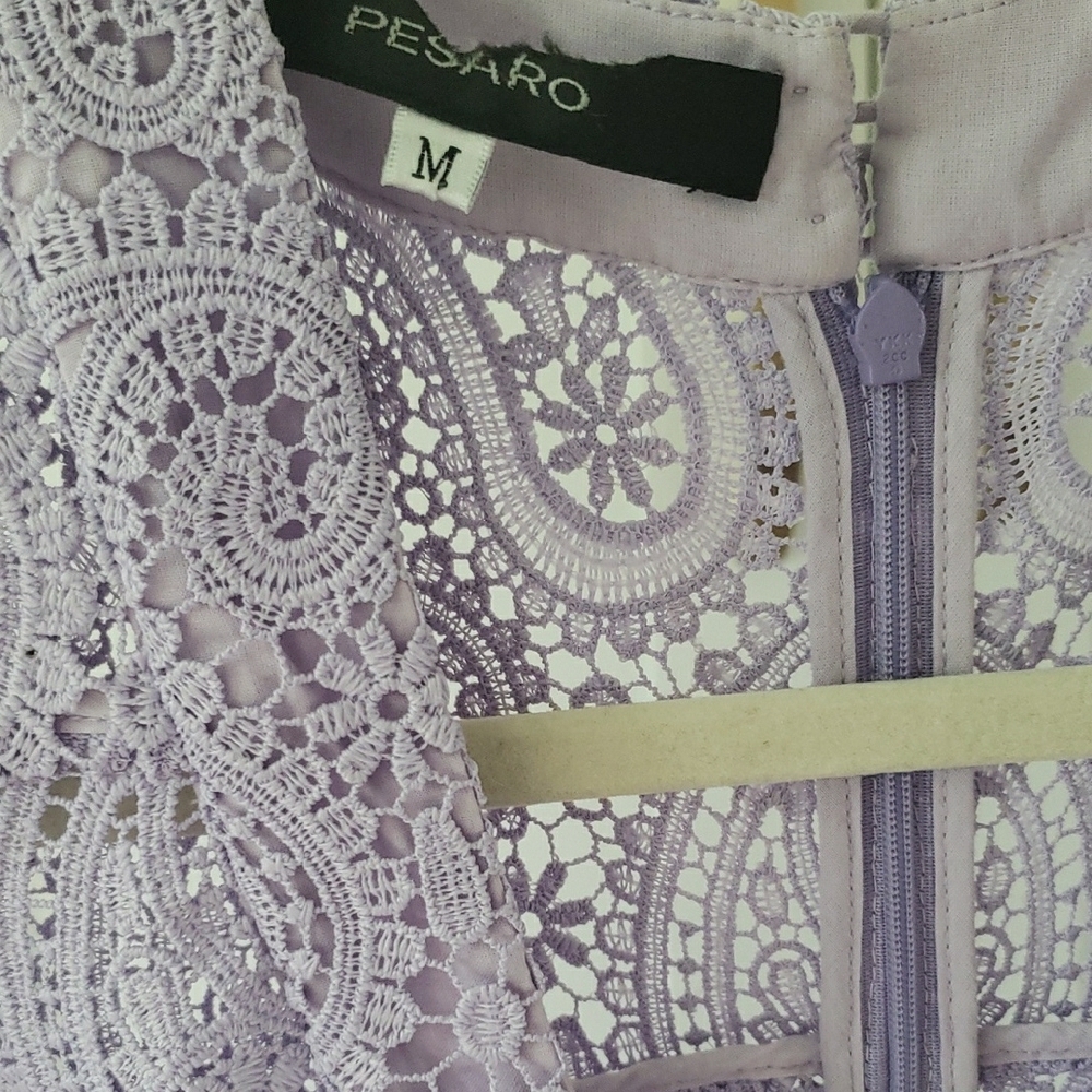 Pesaro Purple Eyelet Lace Dress Womens M Lined Long Sleeve Boho Fit Flare Midi - Picture 5 of 8